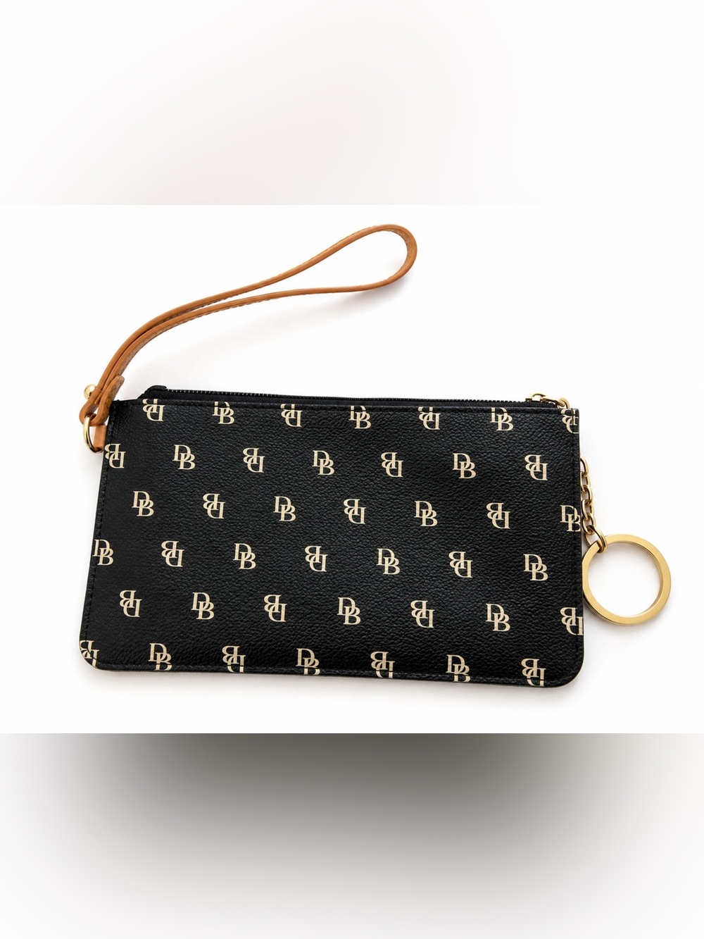 Dooney & Bourke Signature DB Monogram Wristlet Black Tan Y2K